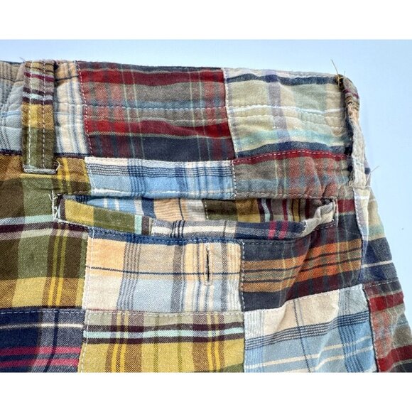 Vintage Duck Head Shorts Mens 34 Tan Madras Plaid Cotton Chino Patchwork Y2K - Picture 9 of 15